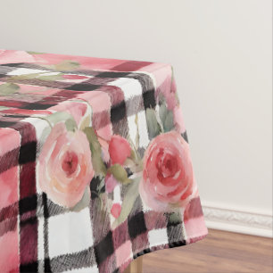 Modern Tartan rood bloemmotief Tafelkleed