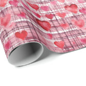 Modern Tartan rood hart patroon Cadeaupapier (Rol Hoek)