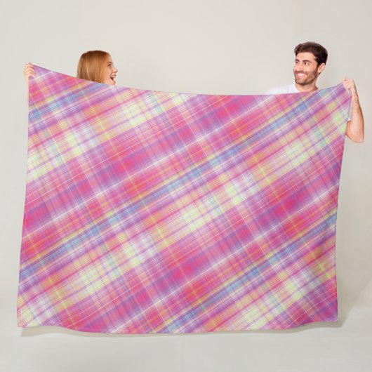 Modern Tartan Roze Tan Plaid Patroon. Fleece Deken (In situ)