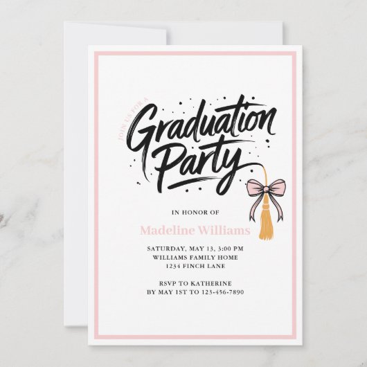 Modern Tassel Bow Graduation Party Invitation Kaart (Voorkant)
