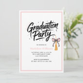 Modern Tassel Bow Graduation Party Invitation Kaart (Staand voorkant)