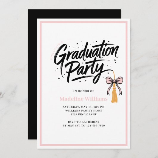 Modern Tassel Bow Graduation Party Invitation Kaart (Voorkant / Achterkant)