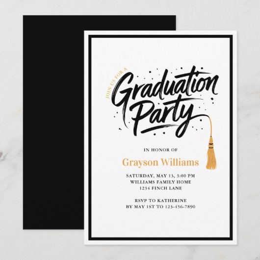 Modern Tassel Graduation Party Invitation Kaart (Voorkant / Achterkant)