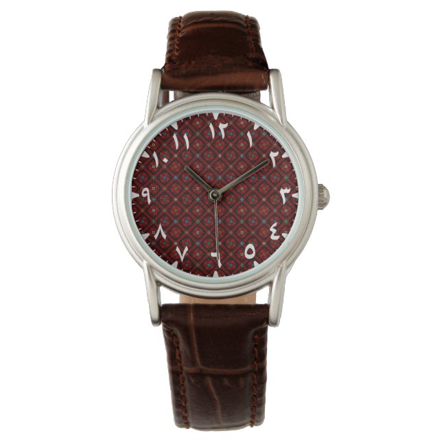 Modern Tatreez Arabesque Rood Horloge (Voorkant)