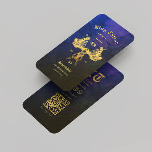 Modern Tattoo Artiest Donkerblauw Goud Monogram Visitekaartje
