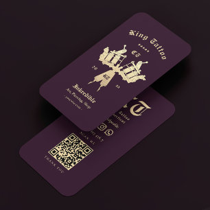 Modern Tattoo Artiest Monogram Donker Paars Goud Visitekaartje
