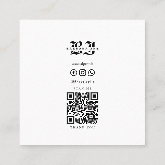 Modern Tattoo Artist Gold Script Monogram Vierkante Visitekaartje (Achterkant)