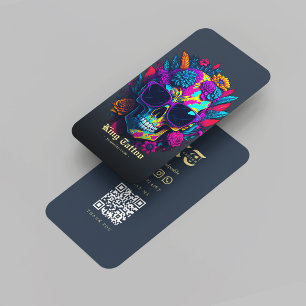 Modern Tattoo Artist Monogram Donkerblauw Goud Visitekaartje
