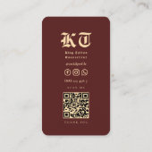 Modern Tattoo Artist Monogram Goud Donkerrood QR Visitekaartje (Achterkant)