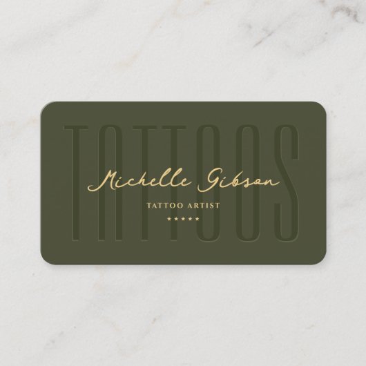 Modern Tattoo Artist Monogram Tattoos Army Green Visitekaartje (Voorkant)