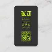 Modern Tattoo Artist Monogram Zwart Neon Geel Visitekaartje (Achterkant)