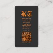 Modern Tattoo Artist Monogram Zwart Sinaasappel sc Visitekaartje (Achterkant)