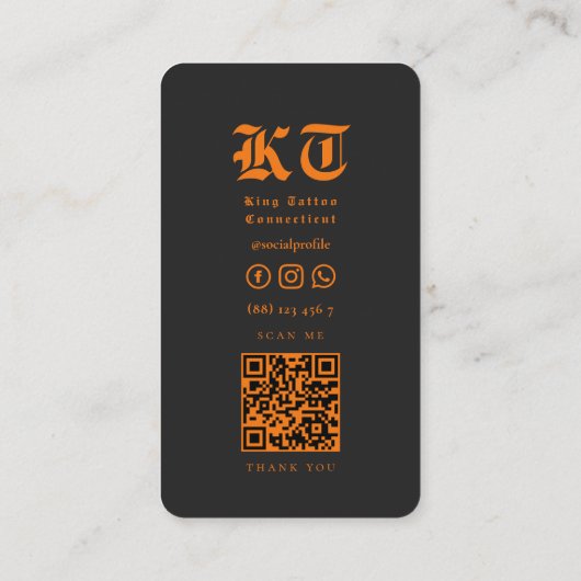 Modern Tattoo Artist Monogram Zwart Sinaasappel sc Visitekaartje (Achterkant)