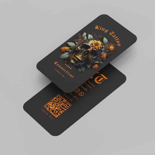 Modern Tattoo Artist Monogram Zwart Sinaasappel sc Visitekaartje