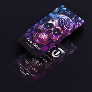 Modern Tattoo Artist Skull Goth Blue Purple Visitekaartje