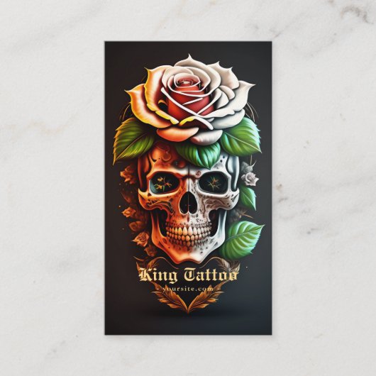 Modern Tattoo Artist Skull Monogram Zwart Goud Visitekaartje (Voorkant)