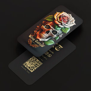 Modern Tattoo Artist Skull Monogram Zwart Goud Visitekaartje