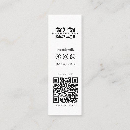 Modern Tattoo Artist Skull Rozen Zwart Mini Visitekaartje (Achterkant)