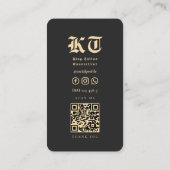 Modern Tattoo Artist Studio Monogram Gold QR Visitekaartje (Achterkant)