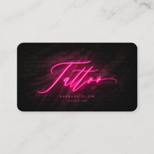 Modern Tattoo Artist Tattoo Shop Neon Pink Visitekaartje (Voorkant)