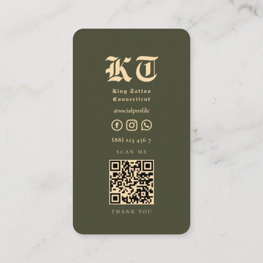 Modern Tattoo Artist Tattooist Army Green Visitekaartje (Achterkant)