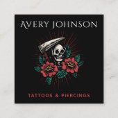 Modern Tattoo en doorboren Scary Floral Skelet Vierkante Visitekaartje (Voorkant)