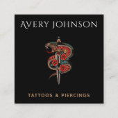 Modern Tattoo & Piercing Bloemenslang & Ridder Vierkante Visitekaartje (Voorkant)