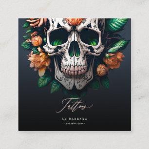 Modern Tattoo Shop Tattoo Artist Skull Donkerblauw Vierkante Visitekaartje