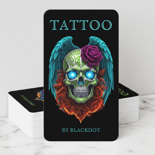 Modern Tattoo Studio Winged Skull Gothic Tattooist Visitekaartje