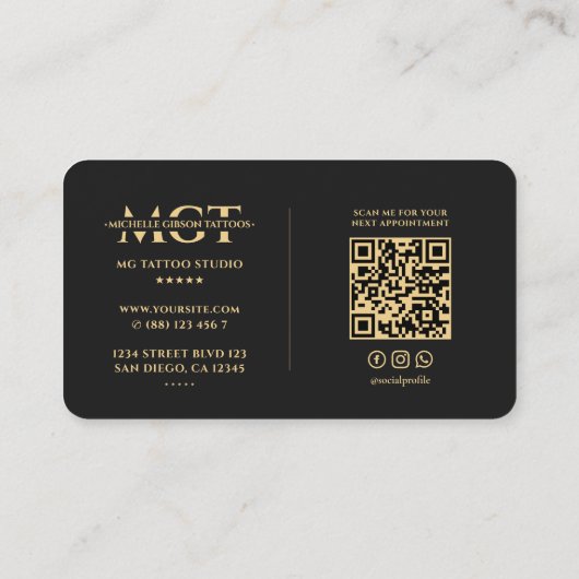 Modern Tattooist Tattoo Artiest Monogram Zwart Visitekaartje (Achterkant)