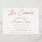 Modern Taupe 3 Photo Afstuderen Roos Gold Folie Uitnodiging (Achterkant)