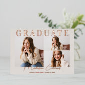 Modern Taupe 3 Photo Afstuderen Roos Gold Folie Uitnodiging (Staand Voorkant)