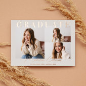 Modern Taupe 3 Photo Afstuderen Roos Gold Folie Uitnodiging