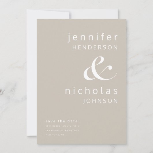 Modern Taupe Ampersand Foto Save The Date (Voorkant)