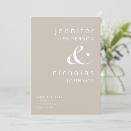 Modern Taupe Ampersand Foto Save The Date (Staand voorkant)