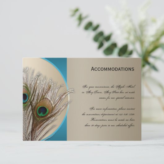Modern Taupe Aqua Peacock-combinatiekaart Informatiekaartje (Staand voorkant)