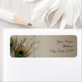 Modern Taupe Aqua Peacock Feather retouradres Etiket (Insitu)