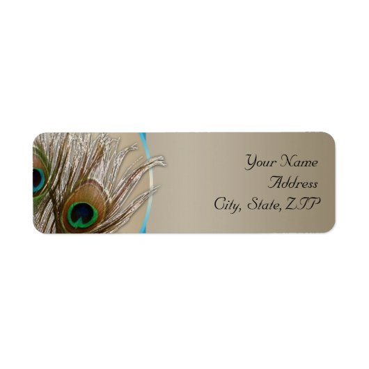 Modern Taupe Aqua Peacock Feather retouradres Etiket (Voorkant)