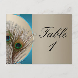 Modern Taupe Aqua Peacock Feather Tafelnummer