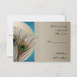 Modern Taupe Aqua Peacock-reactiekaart RSVP Kaartje