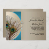 Modern Taupe Aqua Peacock Weddenschap Kaart (Voorkant / Achterkant)
