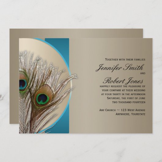 Modern Taupe Aqua Peacock Weddenschap Kaart (Voorkant / Achterkant)