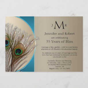 Modern Taupe Aqua Peacock Wedding Jubilea Kaart