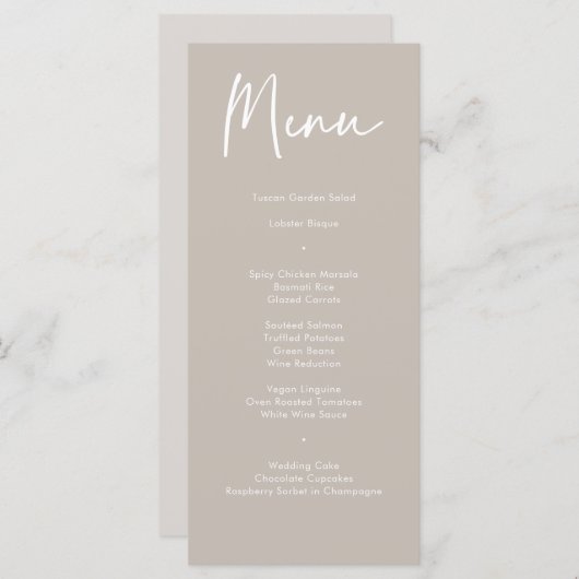 Modern Taupe Beige Calligraphy Weddenrenmenu Menu (Voorkant / Achterkant)