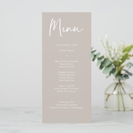 Modern Taupe Beige Calligraphy Weddenrenmenu Menu (Staand voorkant)