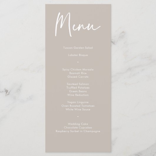 Modern Taupe Beige Calligraphy Weddenrenmenu Menu (Voorkant)