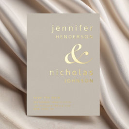 Modern Taupe Beige Typography Wedding Gold Folie Uitnodiging