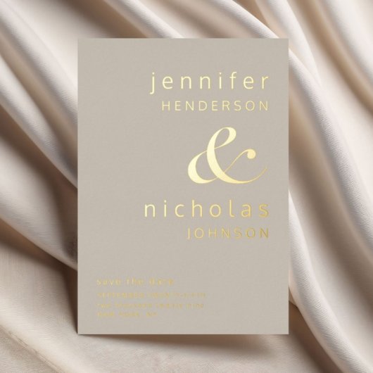 Modern Taupe Beige Typography Wedding Gold Folie Uitnodiging