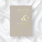 Modern Taupe Beige Typography Wedding Gold Folie Uitnodiging