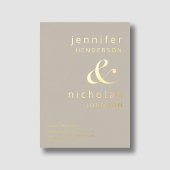 Modern Taupe Beige Typography Wedding Gold Folie Uitnodiging